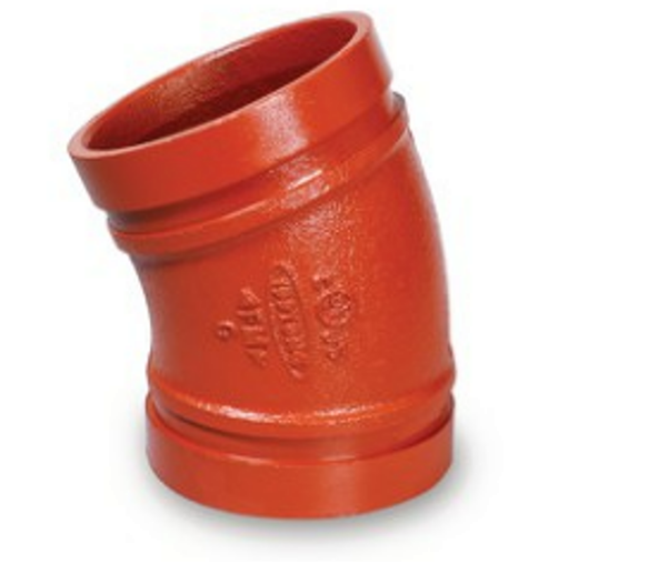 GROOVED ELBOW 22 
Grooved Fittings are designed and

manufactured to comply with Groove Dimen-

sion ANSI/AWWA C606. Grooved mechanical

couplings conform to ASTM F1476. Ductile

iron pipe couplings and fittings material con-

form to ASTM A536 Grade 65-4