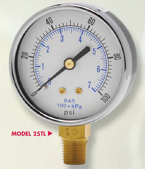 2.5" Utility Pressure Gauge 1/4" NPT Lower Connection - Weksler 25TL4