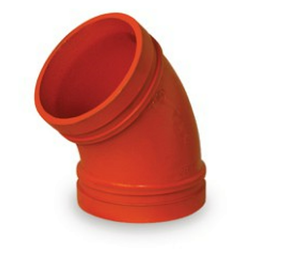 GROOVED ELBOW Short Radius 45
Grooved Fittings are designed and

manufactured to comply with Groove Dimen-

sion ANSI/AWWA C606. Grooved mechanical

couplings conform to ASTM F1476. Ductile

iron pipe couplings and fittings material con-

form to ASTM A53