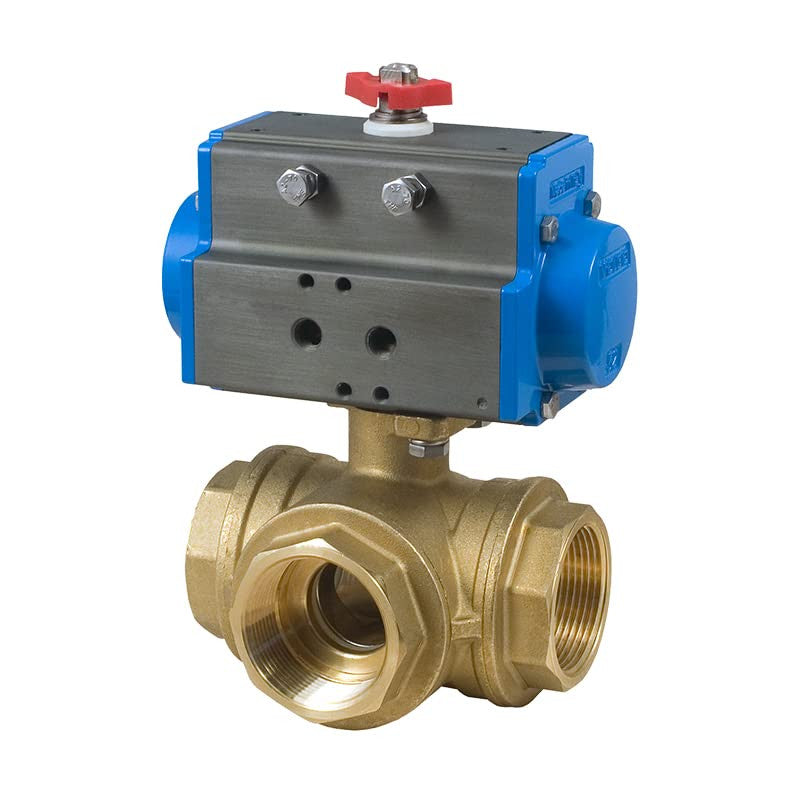 3 Way Direct Mount L-Ported Brass NPT Ball Valve Double Acting Pneumatic Actuator Bonomi 8P0130