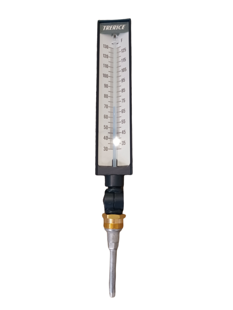 Trerice BX Industrial Thermometer, this is an instrument of extreme accuracy and rugged dependability. Available in scale sizes of 7"(AX9), 9"(BX9), & 12"(CX9), with a durable cast aluminum case, this universally adjustable, liquid-in-glass thermometer is