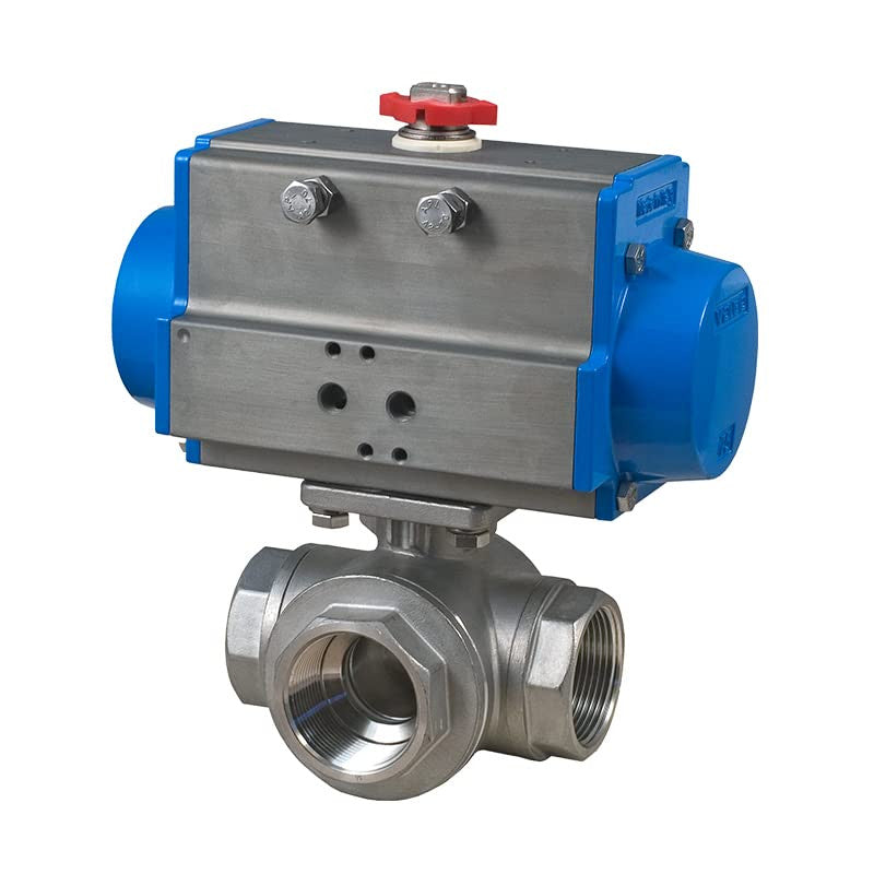 3 Way Direct Mount T-Ported Stainless NPT Ball Valve & Spring Return Pneumatic Actuator Bonomi 8P0141