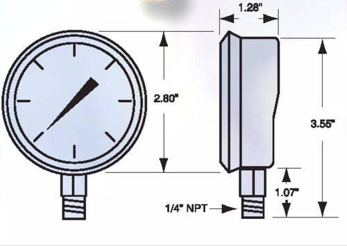 2.5" Dial SSTL Pressure Gauge - Glycerin Filled - Weksler GTC